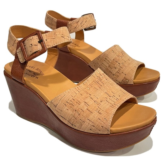 Kork Ease Keirn Womens Wedge Sandal Cork Brown Leather Platform Ankle Strap Sz 9 - Picture 1 of 13
